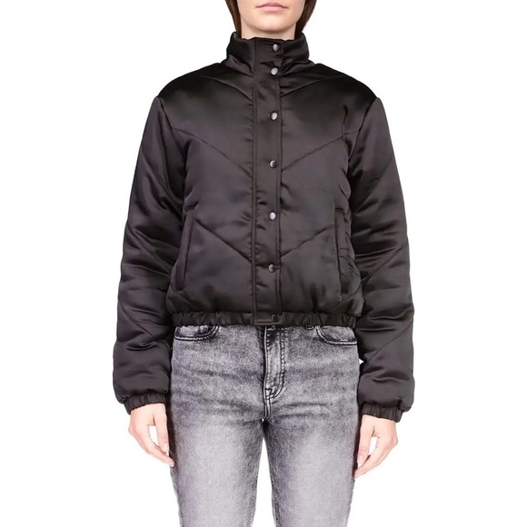 Sanctuary Womens Davis Black Chevron Puffer Short Quilted Coat Outerwear New XS - Picture 11 of 14